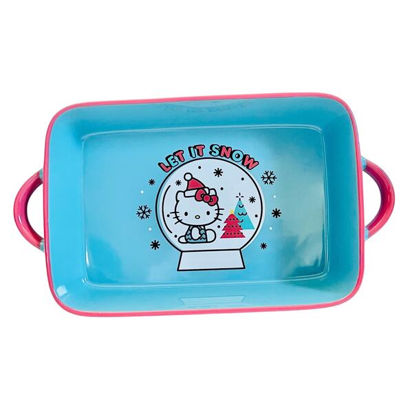 Hello Kitty Rectangular Baking Pan 12x8" Christmas Snow Globe Ceramic Casserole - Picture 1 of 8